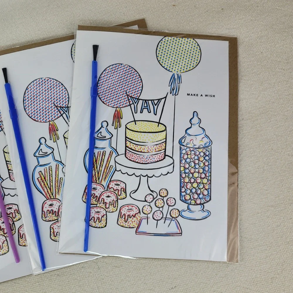 Inklings‎ Paperie Paint with Water Cards Set of 5 Mermaid & Sweet Table Birthday